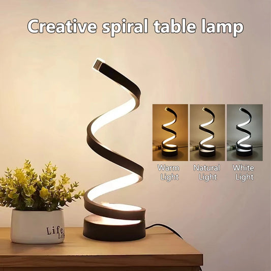 Sleek Spiral LED Table Lamp – Dimmable 3-Color Light